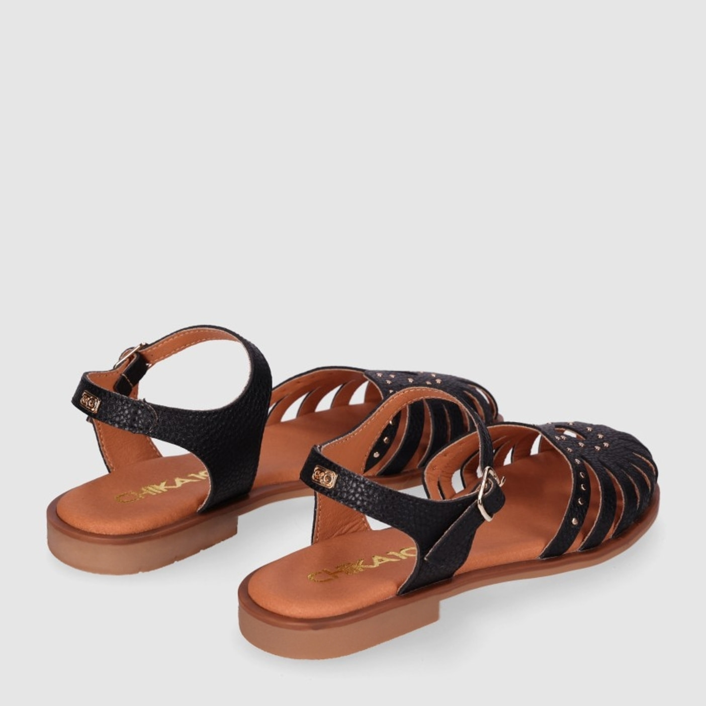 Sandalias de Piel - Negro - Tacón: 1 cm