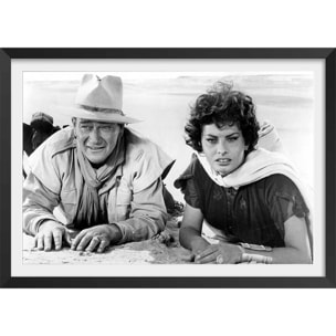 Affiche photo John Wayne et Sophia Loren Affiche + cadre en bois - Noir