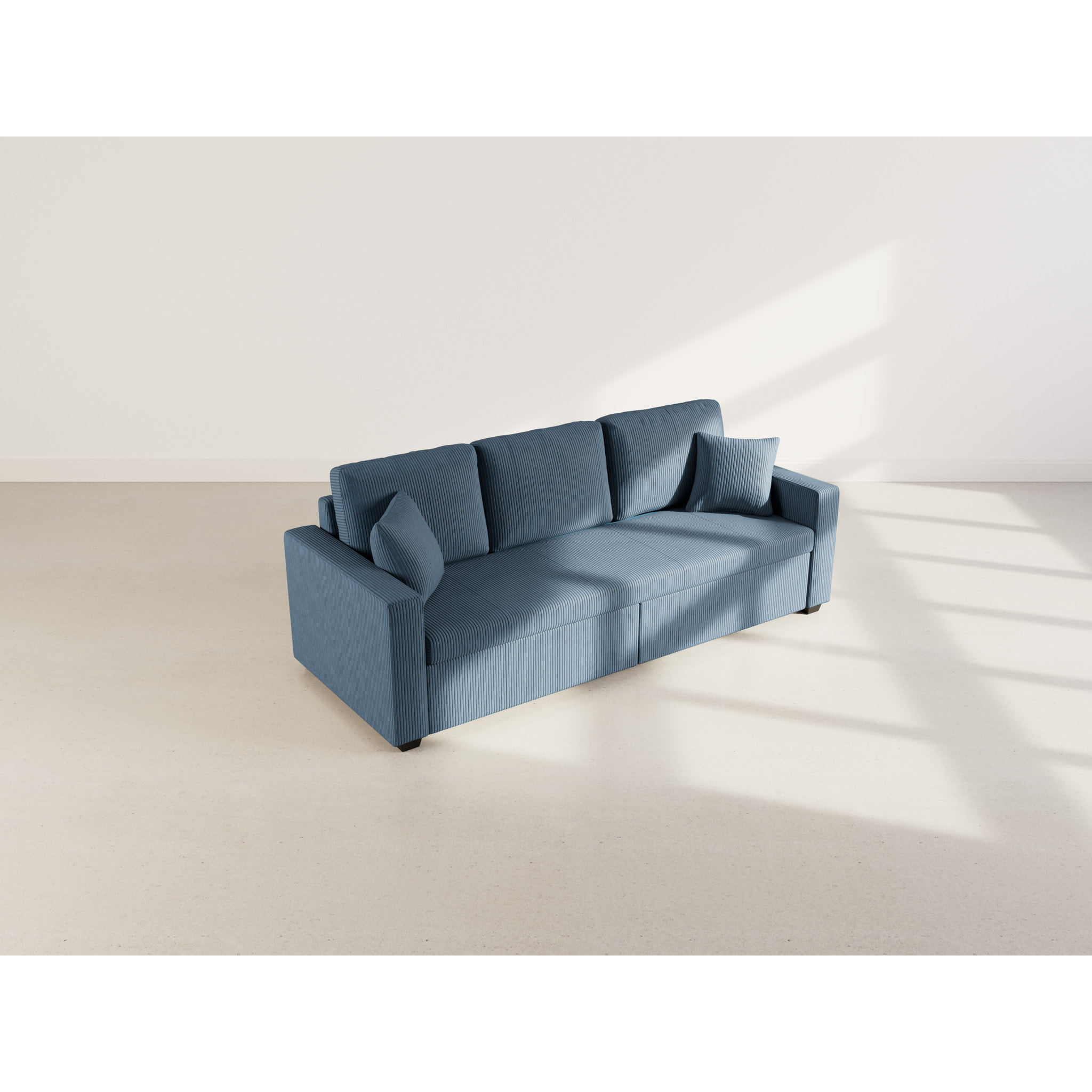 Cyrus - Canapé droit 3 places convertible en velours côtelé - Bleu