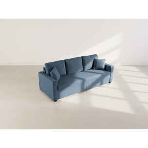 Cyrus - Canapé droit 3 places convertible en velours côtelé - Bleu