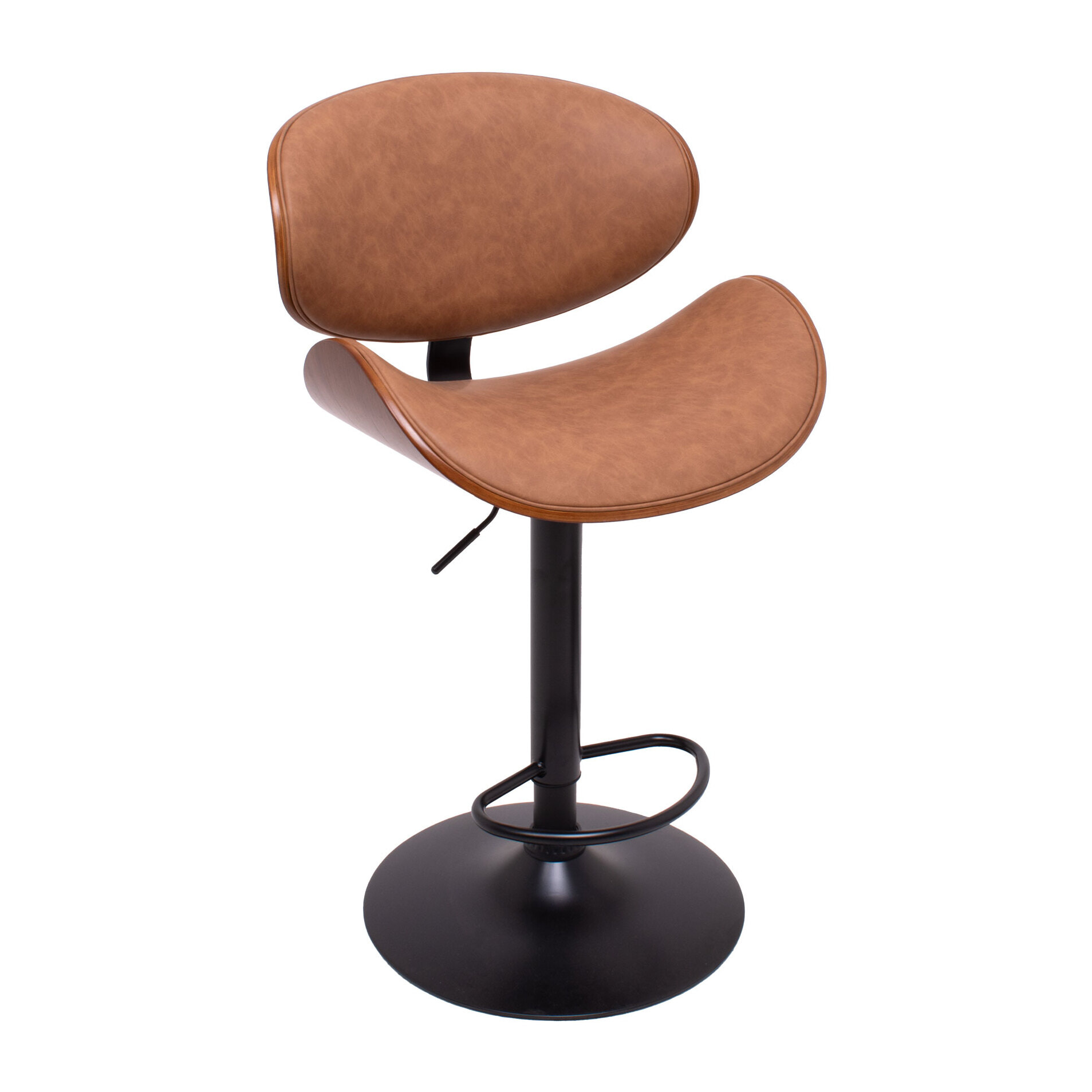 Glasgow - Set 2 Sgabelli Bar imbottiti 52,5x94/115x40 cm in legno Massello e Similpelle Marrone