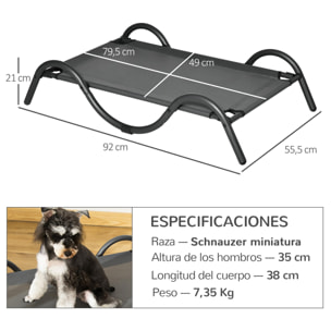 Cama Elevada para Perros Pequeños Medianos Cama para Mascotas con Tela de Malla Transpirable Marco Curvo de Acero para Interior Exterior 92x55,5x21 cm Gris