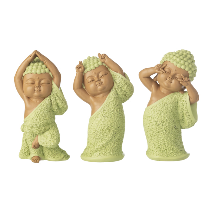 J-Line Moine Amusant décoratif - polyrésine - vert menthe - 3 pièces
