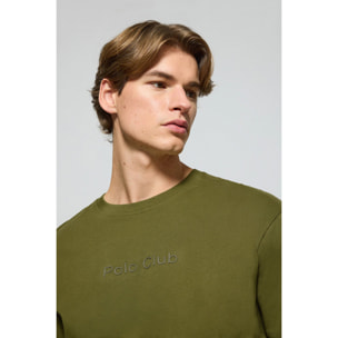 Camiseta verde caqui de manga corta y cuello redondo con logotipo Polo Club