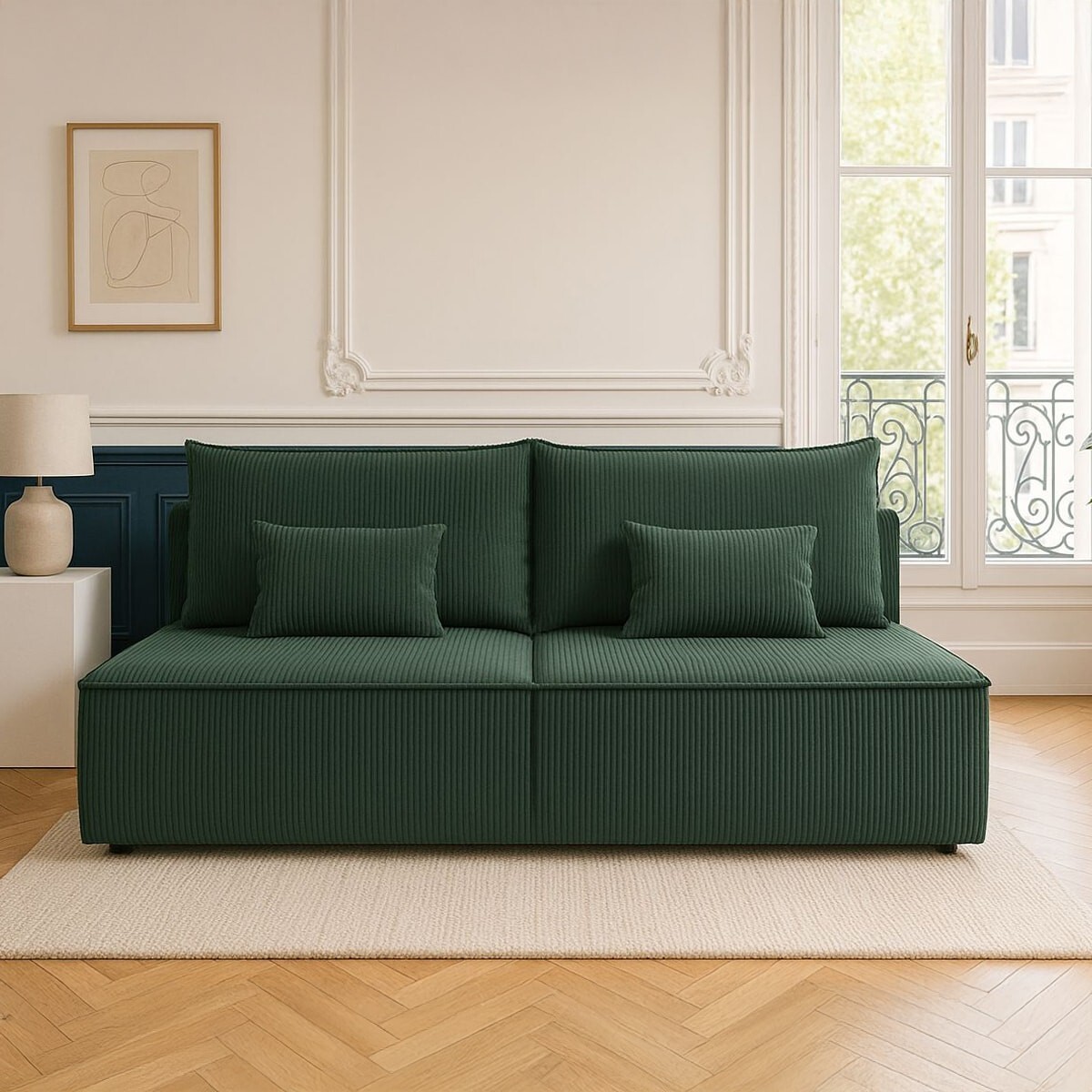 Canapé convertible 3 places en velours côtelé - MILLA