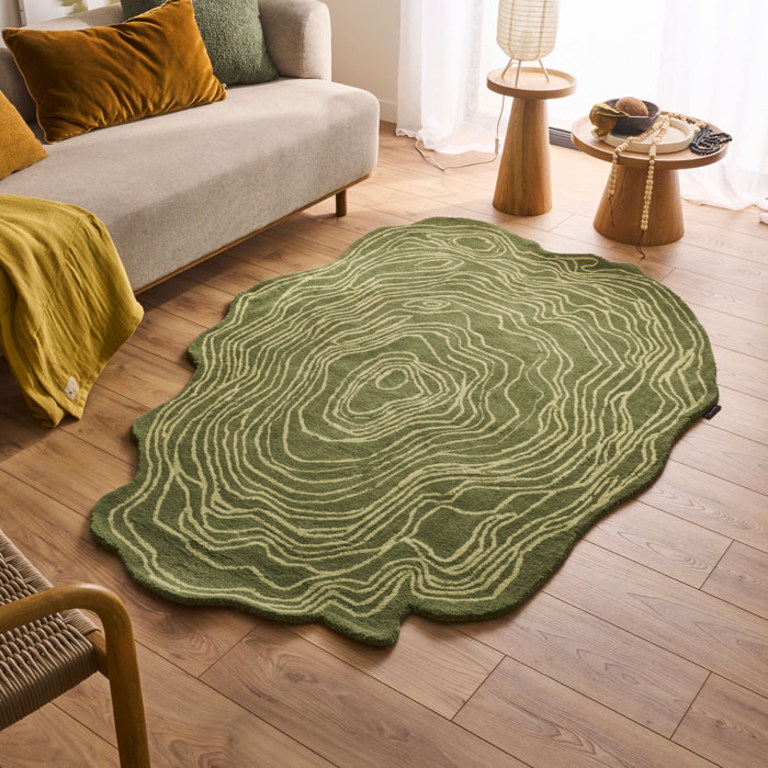 PANTONE - Tapis en laine fait main CEDRE BLANC à motif vert