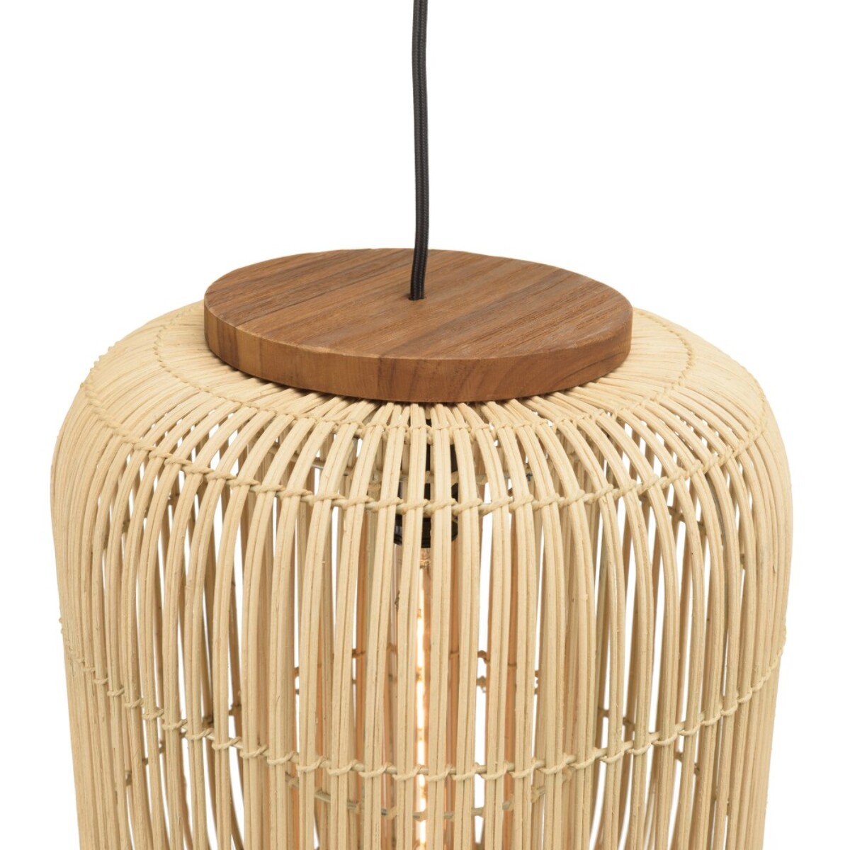 SIXTINE - Suspension 'allongée' 35x35cm rotin couleur naturelle et teck