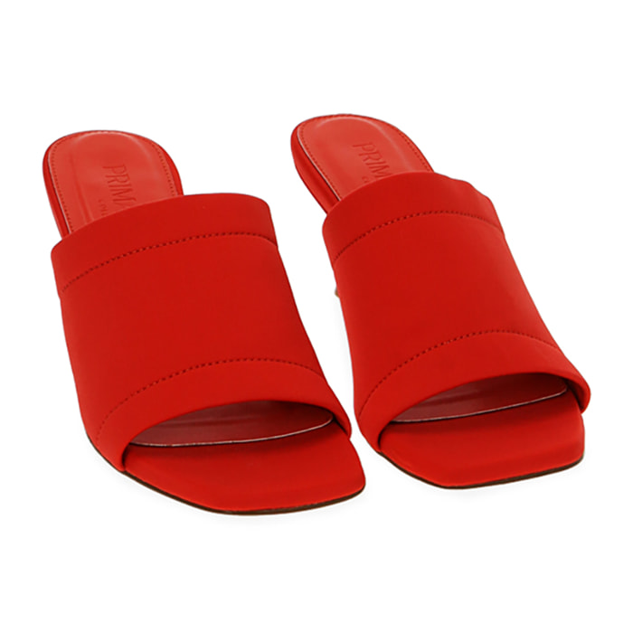 Mules corallo in tessuto, tacco 5,5 cm