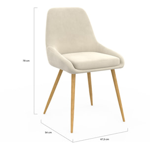 Chaises Olivia en velours crème et pieds bois - lot de 4