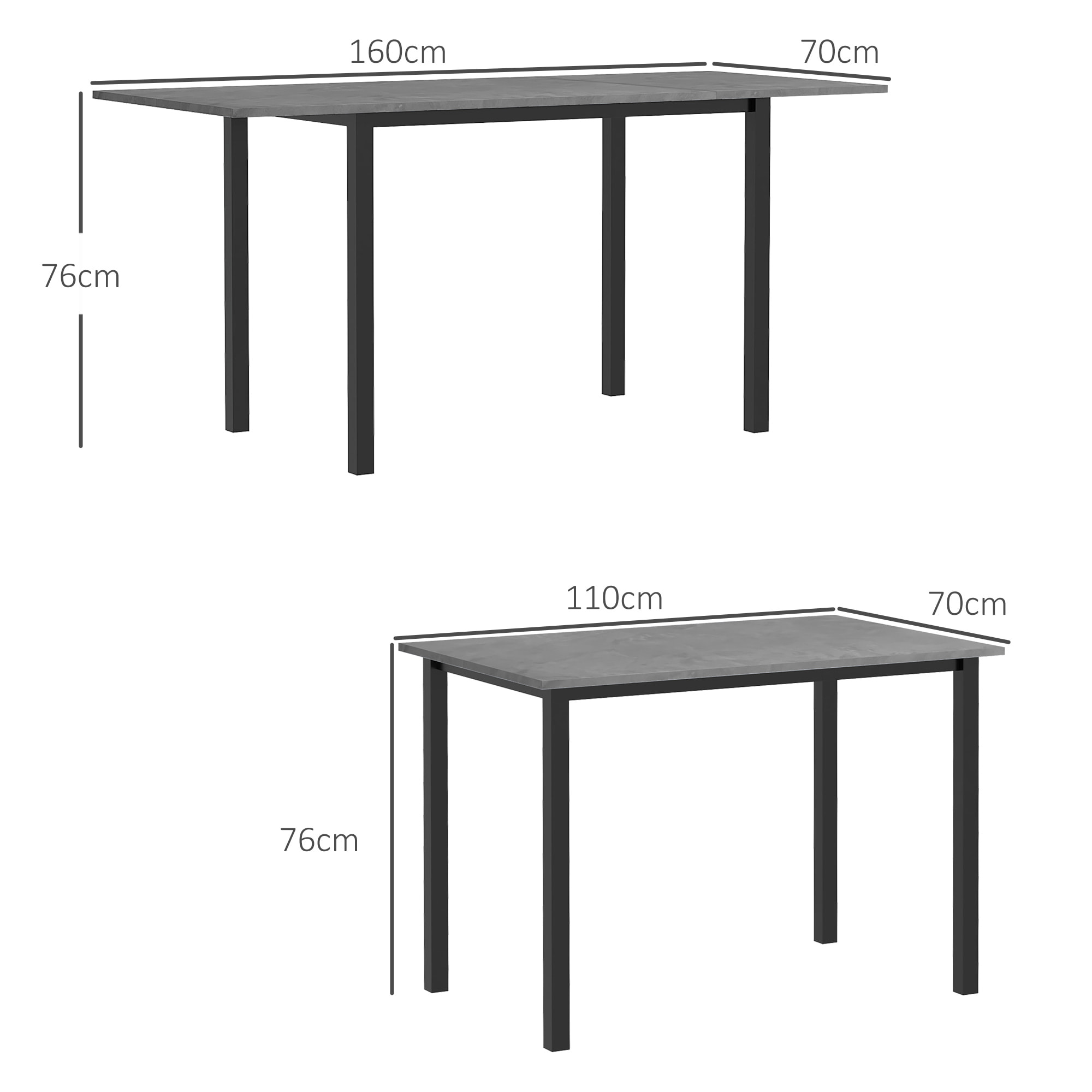 Table à manger extensible grand plateau 6 personnes acier MDF béton ciré