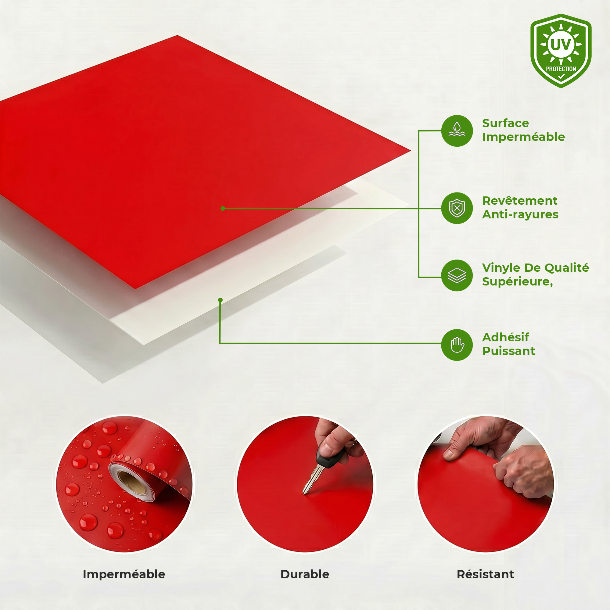Rouleau adhésif décoratif Vinyle au Mètre - Rouge tomate - Sticker Lavable Imperméable Mur Cuisine Meubles