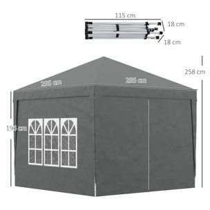 Carpa Plegable Pop-up Gazebo 3x3 m Cenador Plegable con 4 Paredes Laterales Anti-UV y Bolsa de Transporte para Camping Fiestas Gris