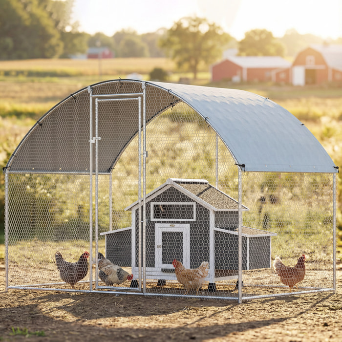 Gallinero para Exterior, 2,8x1,7x1,9 m, 4,7 m², Gallinero de Acero Galvanizado con Cubierta de Tela Oxford, Anti-UV e Impermeable, Puerta y Pestillos, Jaula para 5-8 Gallinas, Plata
