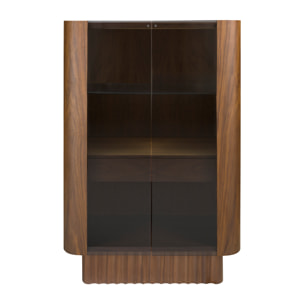 Aparador alto de madera chapada en nogal natural Iluminación interior 100x50x150cm