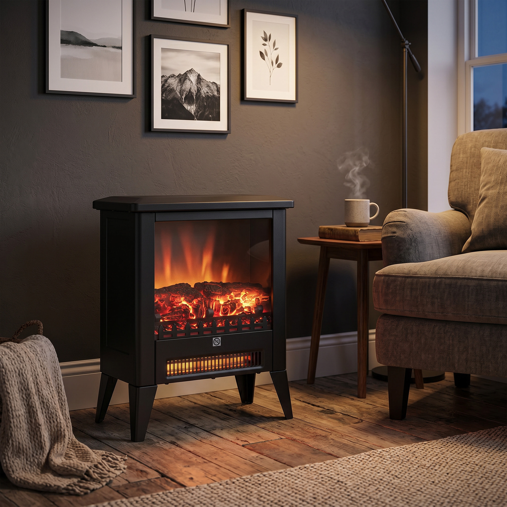 Chimenea Eléctrica, 1800W, Chimenea Decorativa Independiente, Efecto de Llama LED, Bajo Ruido, Protección contra Sobrecalentamiento, para 30 m², Sala, Dormitorio, Negro