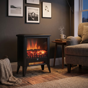 Chimenea Eléctrica, 1800W, Chimenea Decorativa Independiente, Efecto de Llama LED, Bajo Ruido, Protección contra Sobrecalentamiento, para 30 m², Sala, Dormitorio, Negro
