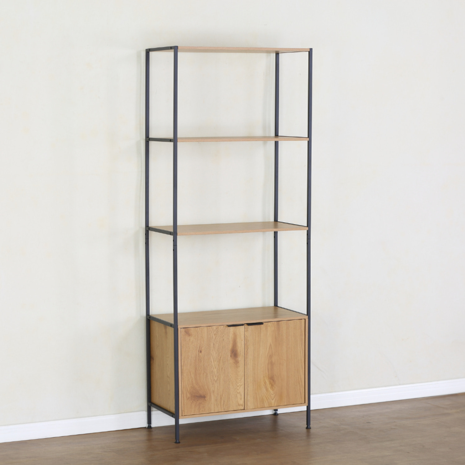 MASSI Etagère 4 rangements et placard 176 cm chêne et noir