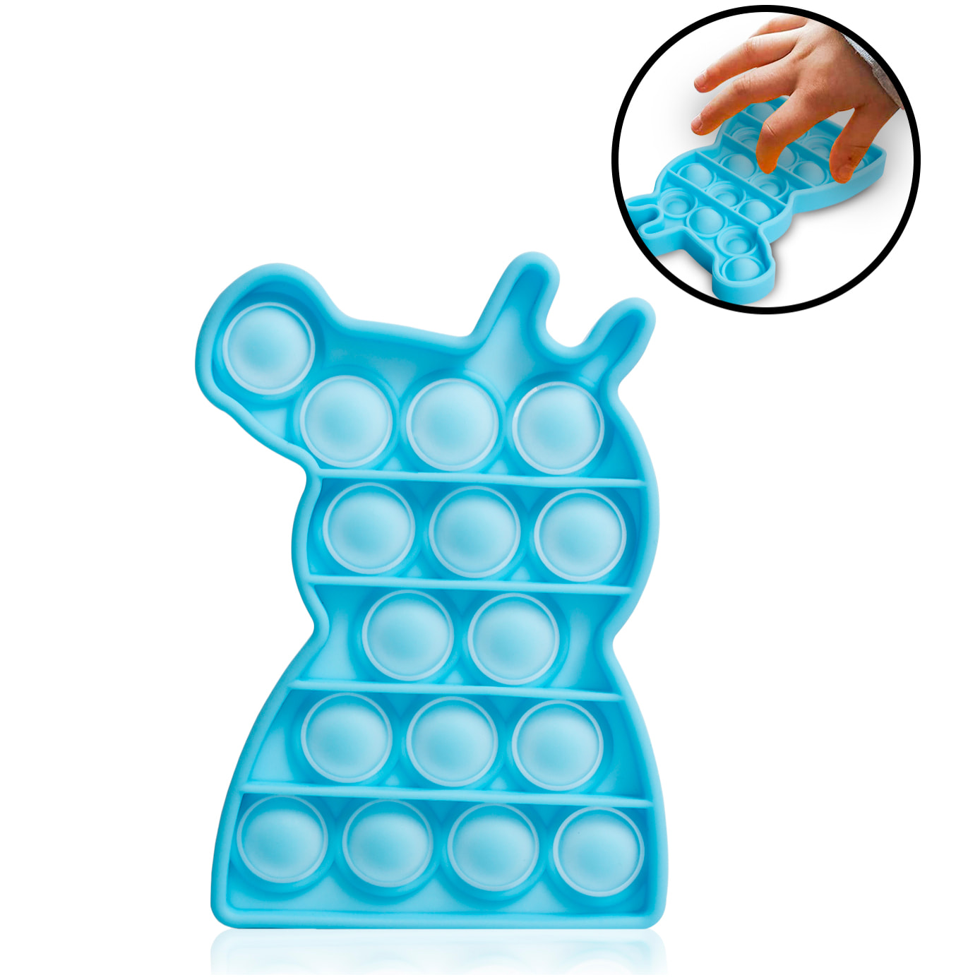 DAM Pop Bubble juguete sensitivo desestresante, burbujas de silicona para apretar y pulsar. Diseño perrito. 7,2x1,7x12,5 Cm. Color: Azul Claro