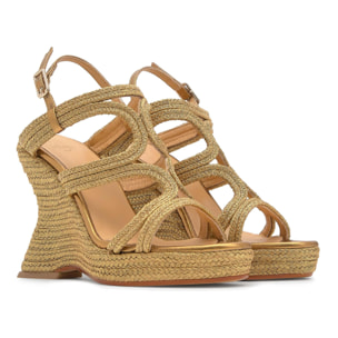 Sandalia de cuña Jera trenzada en acabado metalizado