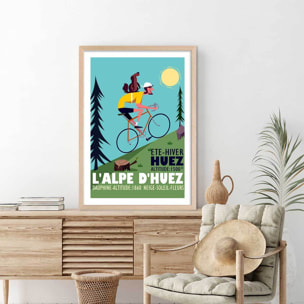 Poster de la montée de l'alpe d'huez Affiche + cadre en bois - Chêne
