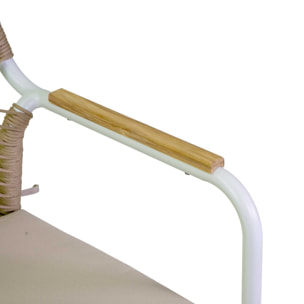 Poltrona Vacchetti Dean in alluminio bianco con corda e cuscino beige cm56x62h85