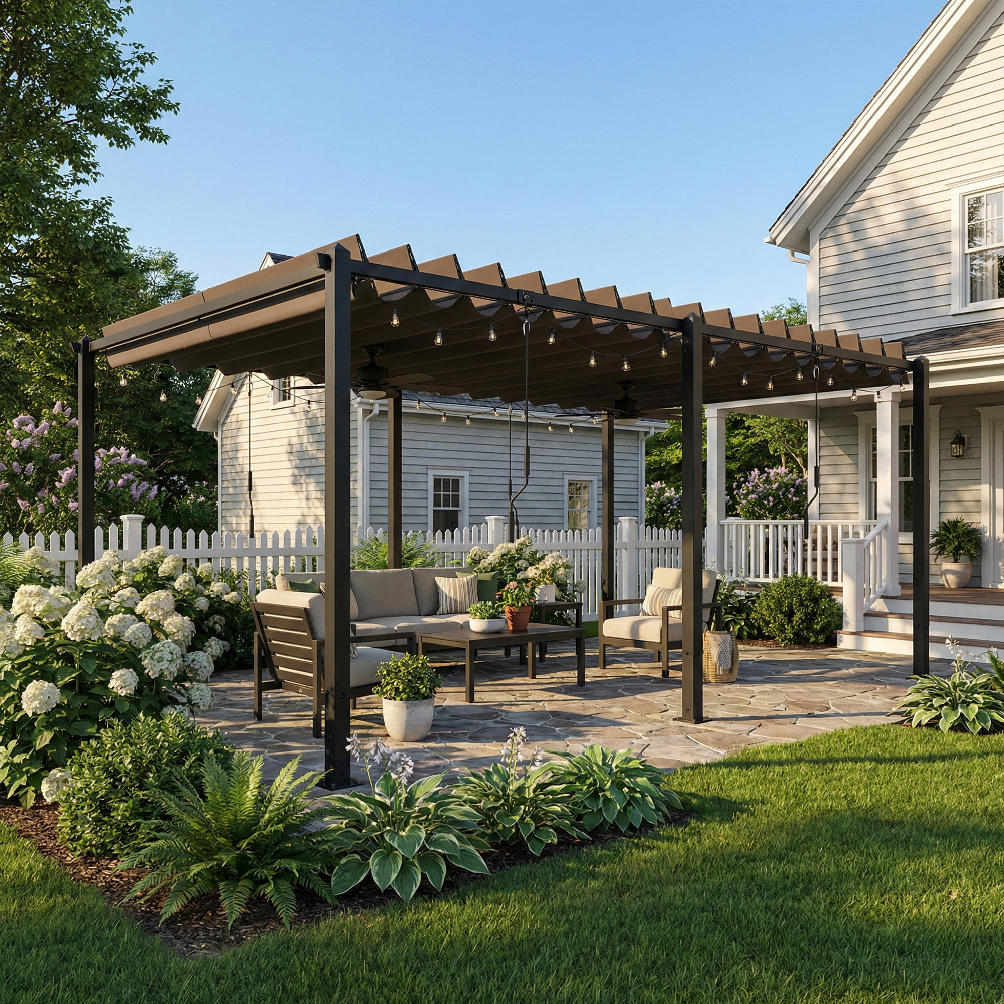 Pergola bioclimatique XXL dim. 5,7 x 3 m lames orientables 0-90 degrés gris