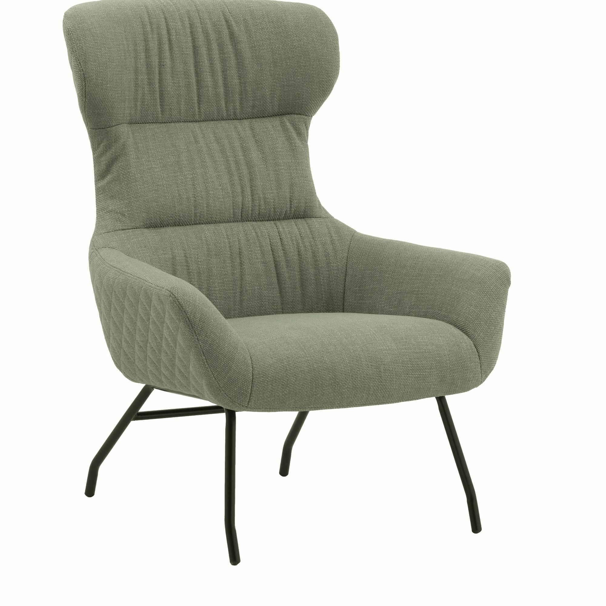 Poltrona HAITI in tessuto verde e gambe in metallo nero