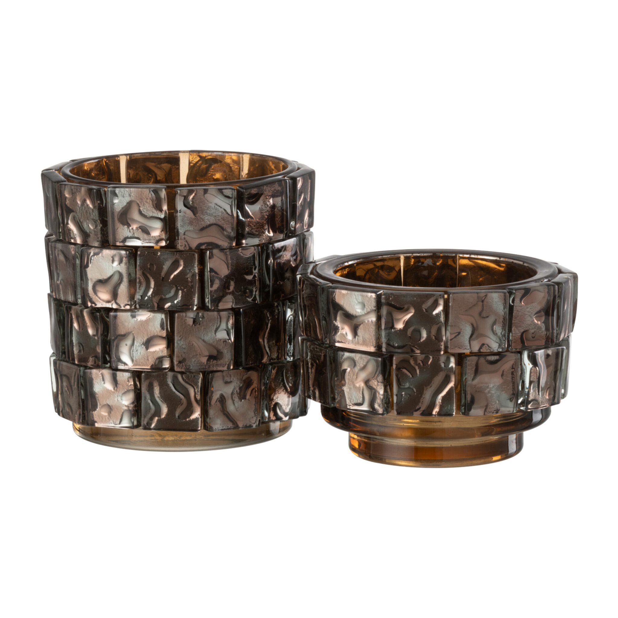 J-Line photophore Carre Mosaïque - verre - marron - large