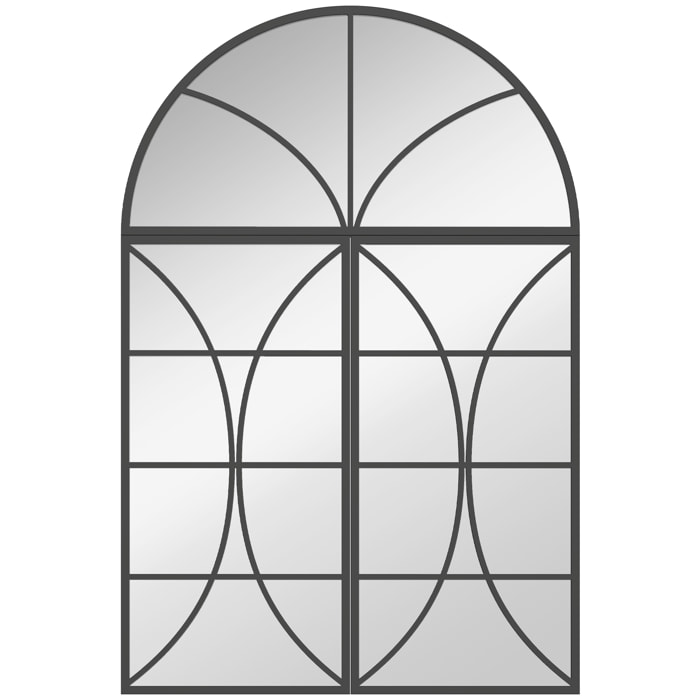 Miroir mural aspect verrière style classique chic 3 pièces métal noir verre 3 mm