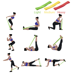 Bork, set di 3 bande elastiche per il fitness. Include borsa da trasporto.