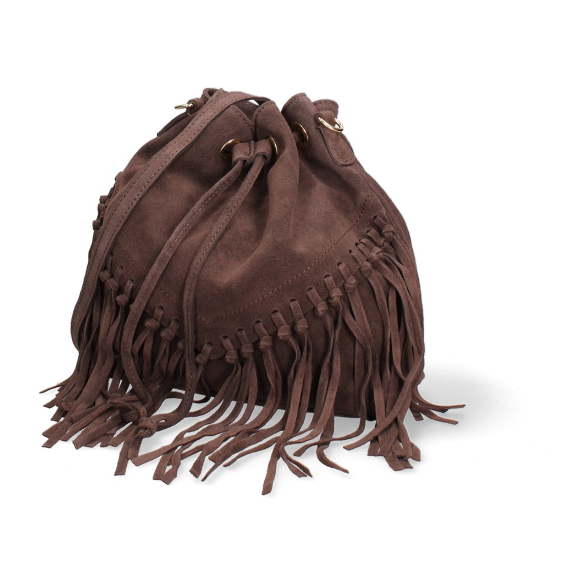 Borsa a secchiello da donna Made in Italy - Modello Umbria Plus - Pelle scamosciata - 25.0 x 22.0 x 13.0 cm