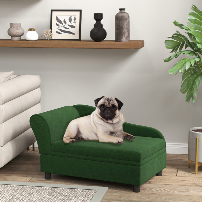 Canapé chien design méridienne - coffre rangement intégré - velours vert