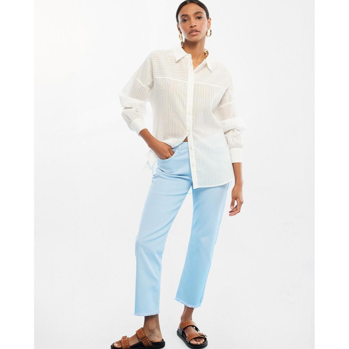 Camicia oversize in popeline con righe trasparenti