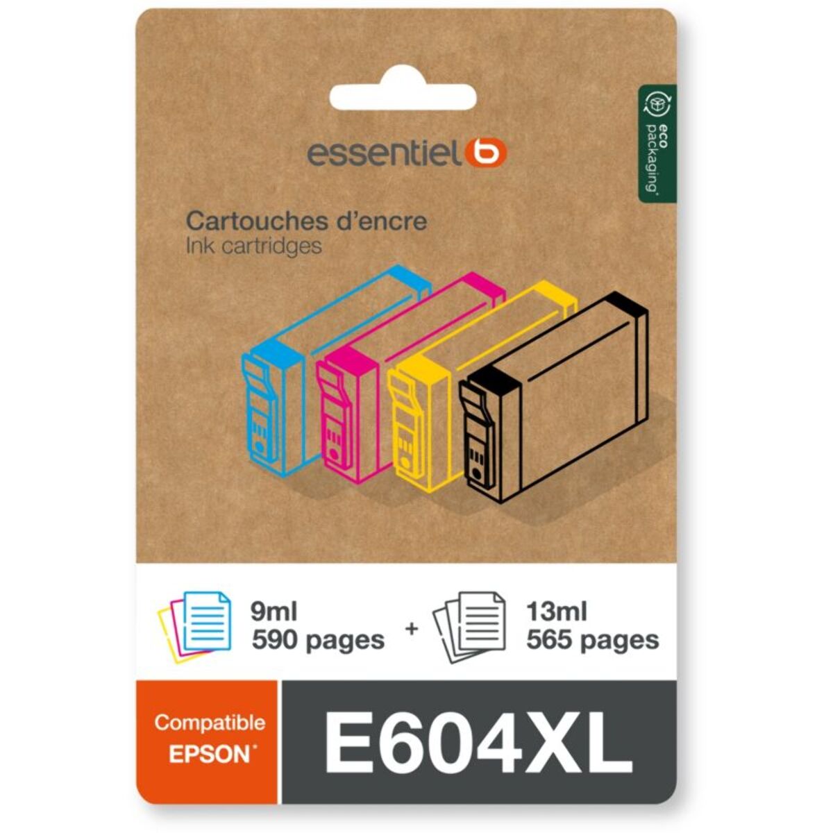 Cartouche d'encre ESSENTIELB E604 XL Noire + 3 couleurs