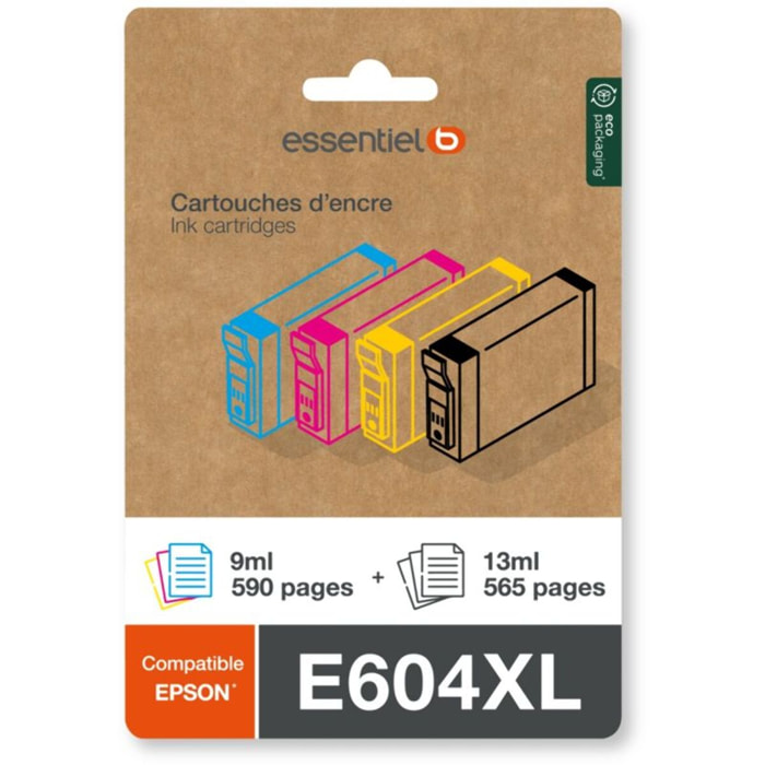 Cartouche d'encre ESSENTIELB E604 XL Noire + 3 couleurs