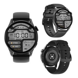 Smartwatch DT3 con notificaciones, pantalla dividida, modos multideportivos y monitor cardíaco.