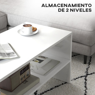 Mesa de Centro Mesa Auxiliar con Compartimento Abierto Mesa de Café para Salón Comedor 100x40x41,5 cm Blanco Brillante