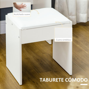 Tocador de Maquillaje con Taburete y Espejo Mesa de Maquillaje con 4 Cajones 4 Compartimientos de Almacenamiento Estilo Moderno 80x38x143 cm Blanco