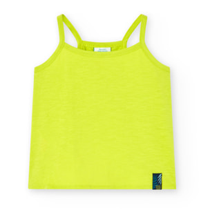 Camiseta niña, algodón flamé lisa, tirantes, verde