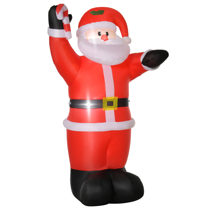 Papá Noel Inflable 240 cm Papá Noel Hinchable con Bastón Luces LED e Inflador Eléctrico Decoración Navideña para Exteriores Interiores Multicolor