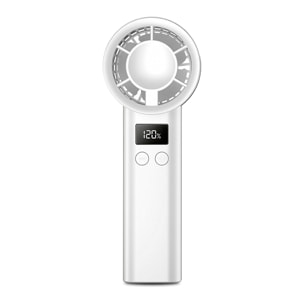 Ventilador portátil F30. Con motor sin escobillas, regulación continua de hasta 120 velocidades, pantalla digital y batería recargable.