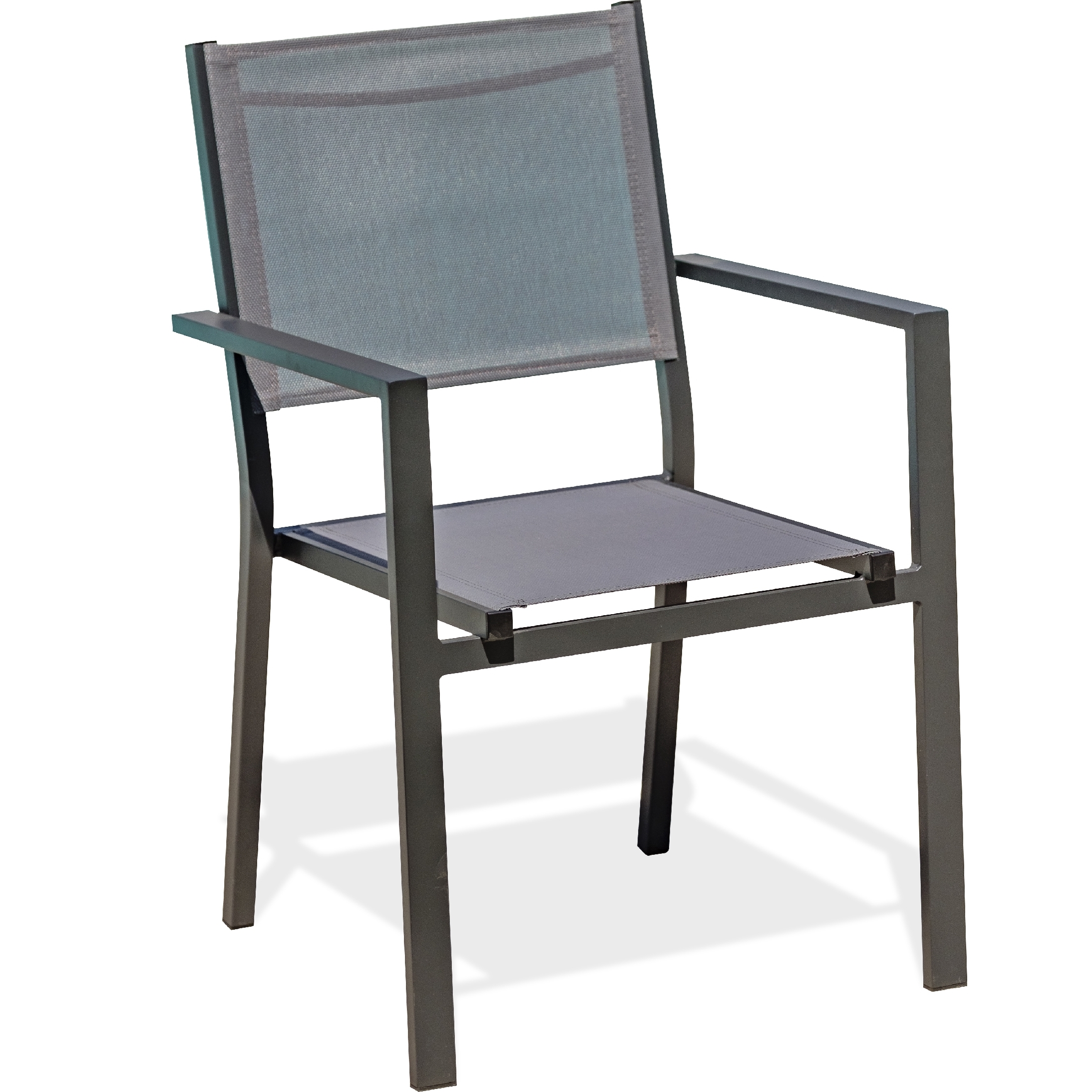 TOLEDE - Fauteuil de jardin empilable en alu anthracite et toile plastifiée grise