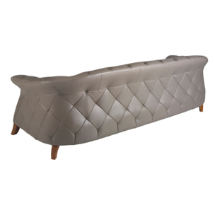 Sofá Chester Angel Cerdá de 3 plazas tapizado en piel de origen vacuno en gris patas de madera en miel 262x104x82cm