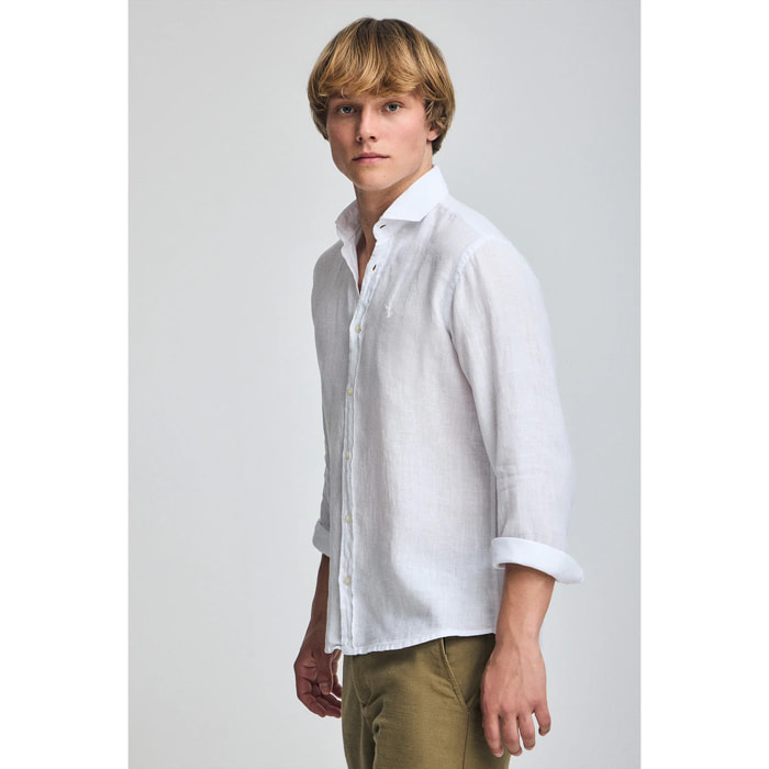 Camicia bianca in lino tinta in capo con ricamo Rigby Go