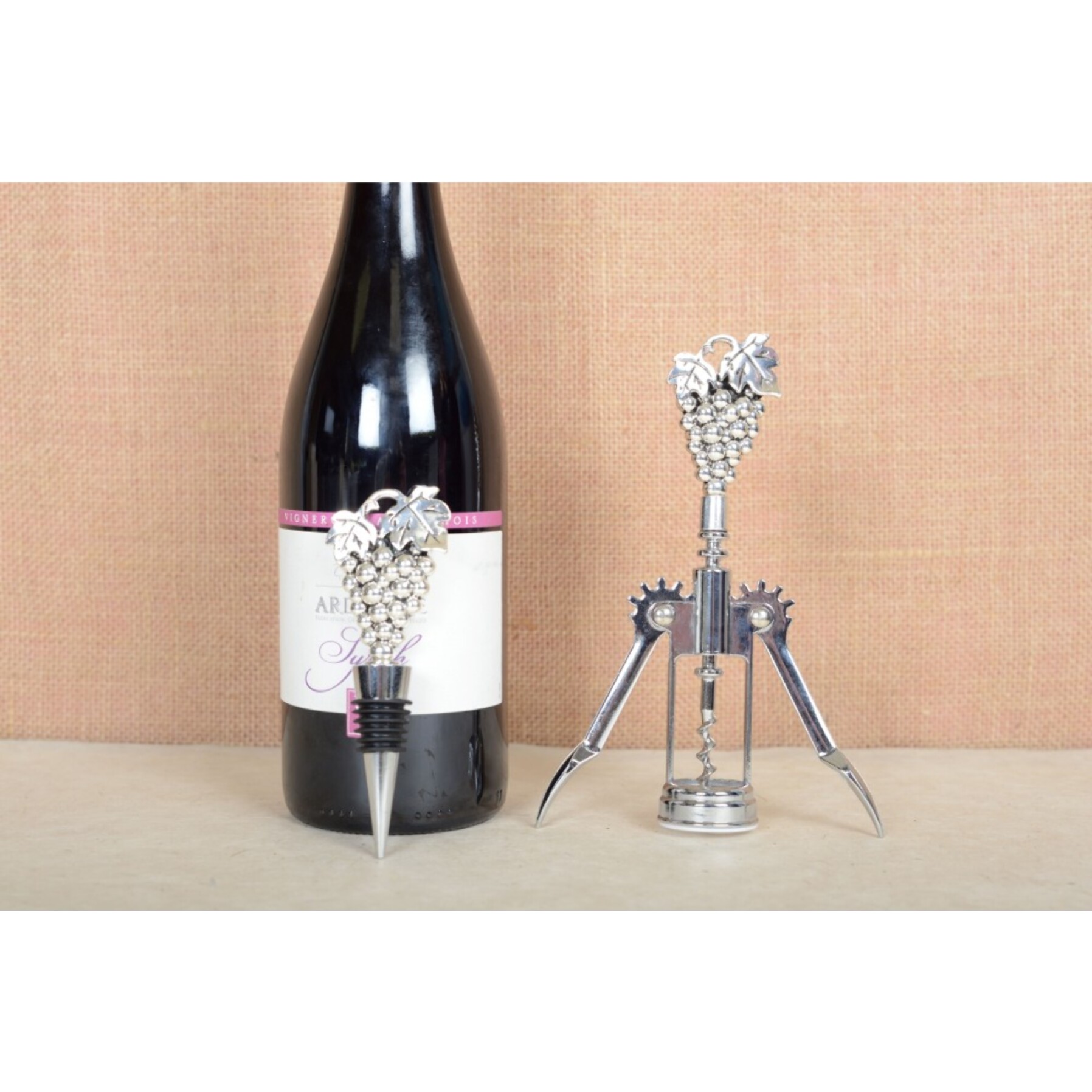 TIRE BOUCHON ET BOUCHON DE BOUTEILLE RAISIN ARGENT
