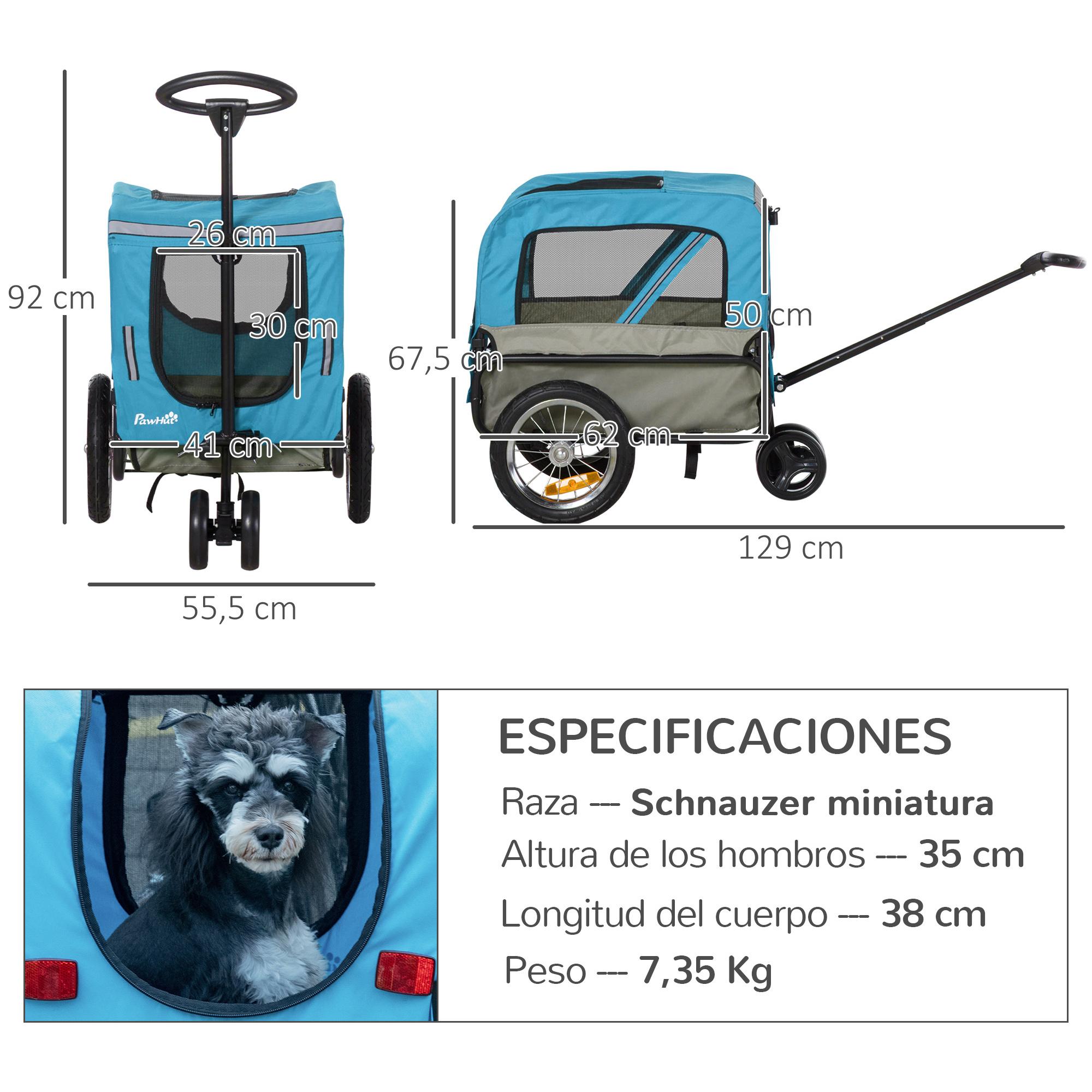 Remolque de Bicicleta para Perros 2 en 1 con Mango Extraíble 129x55,5x92 cm Azul