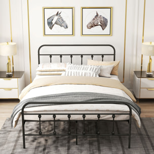 Lit double acier noir - tête de lit, pied de lit et sommier inclus - compatible matelas 140x200 cm