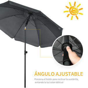 Sombrilla de Playa Grande Ø180 cm Sombrilla de Terraza Exterior con Ángulo Ajustable Protección UV50+ Impermeable Mástil de Ø32 mm Gris Oscuro