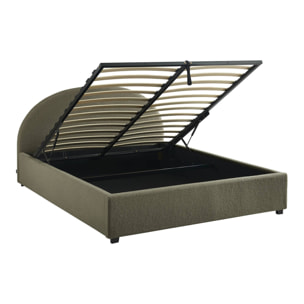 Lit coffre avec sommier à lattes et tête de lit. finition bouclette. kaki. L216.5 x P174 x H102cm