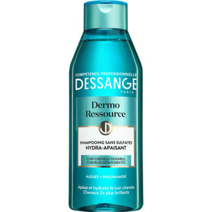 Lot de 12 - Dessange Dermo Ressource Shampooing Sans Sulfates Hydra-Apaisant Cuir Chevelu Sensible, Cheveux Déshydratés 250ml